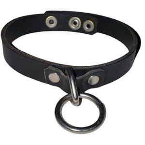 Black Leather Choker with Silver Ring